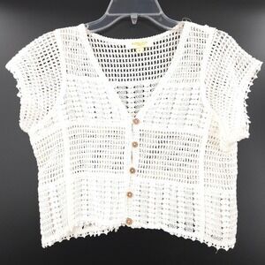 Rebellion Again Crochet crop Knit Top Womens Size M White Boho Cotton